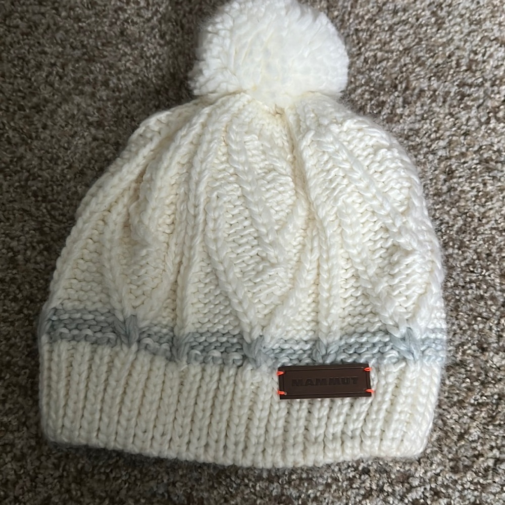 Mammut Cream and Gray Knit Pom-Pom Hat